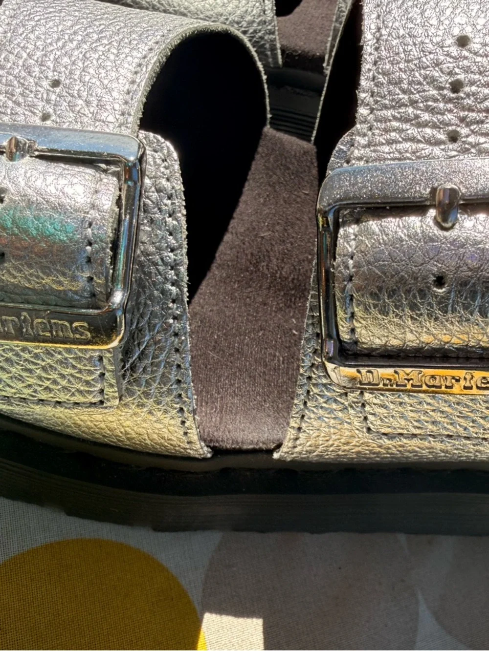 Dr. Martens Metallic Silver Buckle Double Strap Slide Sandals - Picture 4 of 6